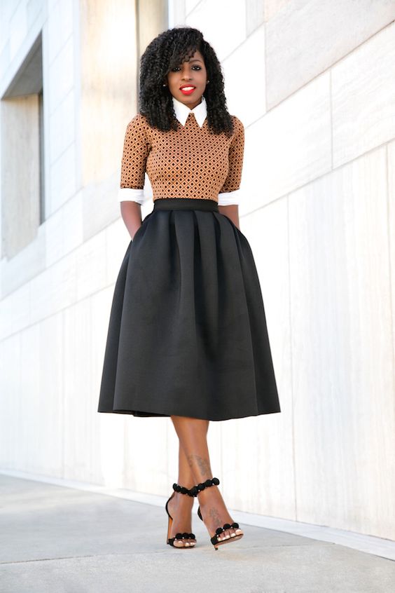 Picture Of Button Down A Line Midi Skirt A Patterned Jersey And