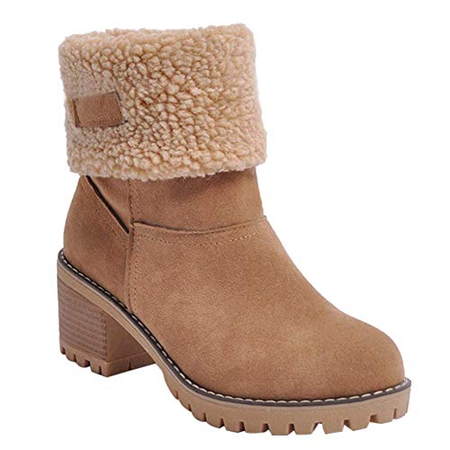 Amazon.com | HOOH Snow Boots for Women Classic Chunky Heels Fur
