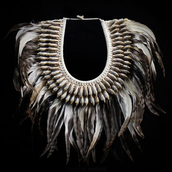 Feather Necklace - Gray Feathers Banded from Borneo Hunters