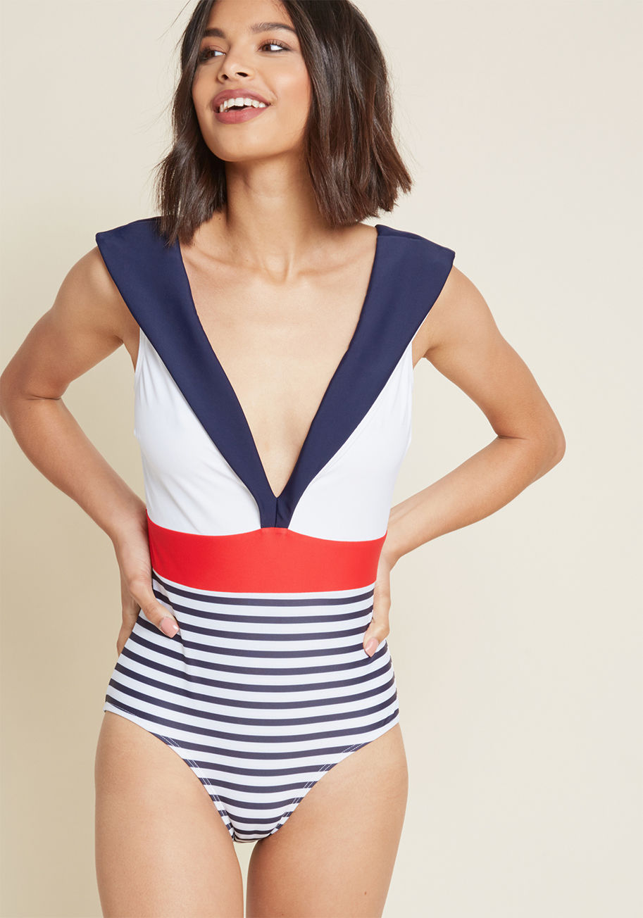 High Dive by ModCloth Nautical Chronicles One-Piece Swimsuit Blue