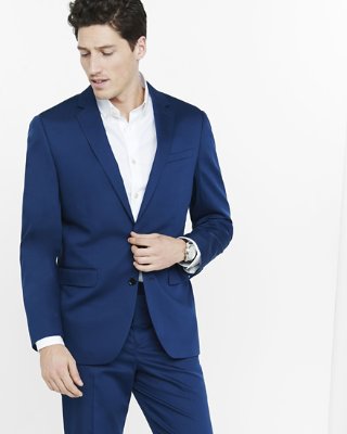 Classic Blue Cotton Sateen Suit Jacket | Express