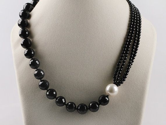 Necklace inspiration. Half large beads, half multi strand, joined by