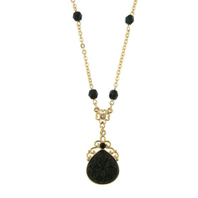 1928 Vintage Inspirations Womens Black Brass Flower Pendant Necklace