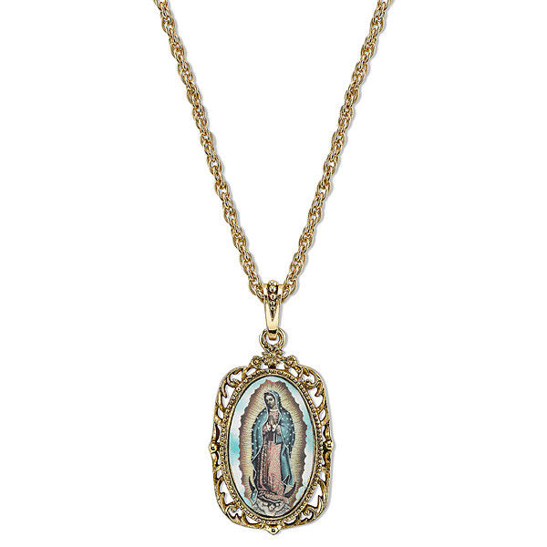 Inspirations 14k Gold-dipped Enamel Lady of Guadalupe Medallion
