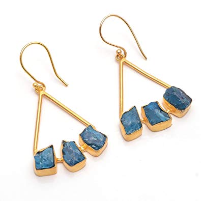 Amazon.com: Natural Neon Apatite Raw Gemstone Earrings, Gold Plated