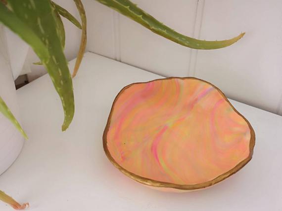Pink Opal Marble Clay Trinket Dish Yellow and Pink Clay | Etsy