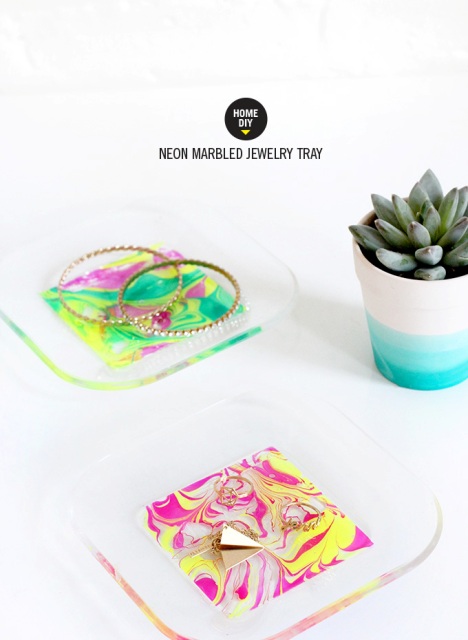 Neon Marbled Jewelry Tray