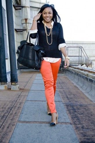 Orange pants, black sweater, white shirt | Fashionu003c3 ❤ | Orange