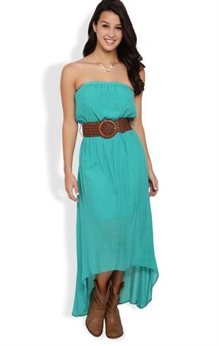 Solid Strapless Blouson Dress with Light High Low Skirt and Thick