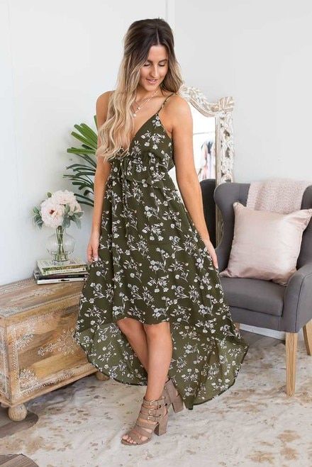 V-Neck Floral High Low Maxi - Olive | Dresses | Pinterest | High low