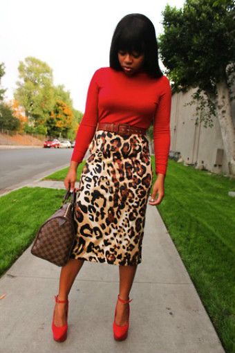 Leopard Print Pencil Skirt. Leopard and Red-one of my fav combos
