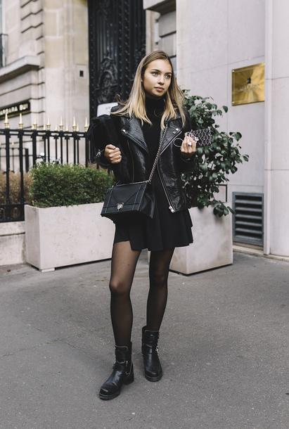 dress, black jacket, tumblr, mini dress, black dress, boots, black