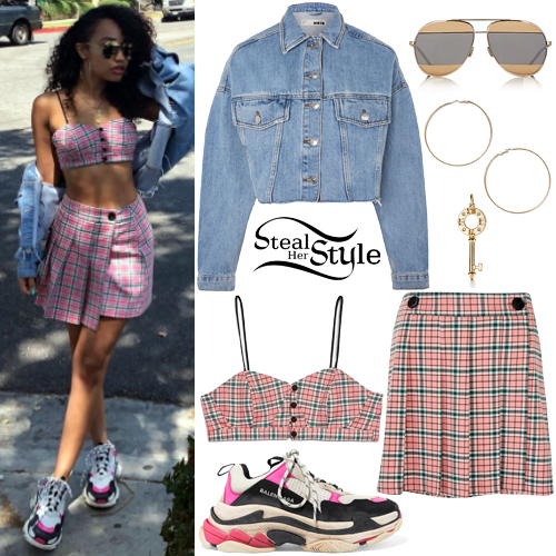 Leigh-Anne Pinnock: Pink Check Crop Top and Skirt | Steal Her Style