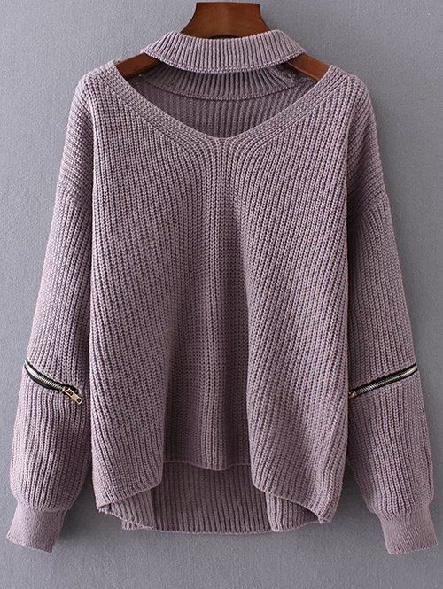 Dusty Mauve Zipped Sleeve Chunky Choker Sweater | lè wardrobe siorée