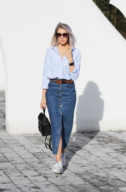 8 Outfits to Wear With Denim Button Front Skirts - attirepin.com