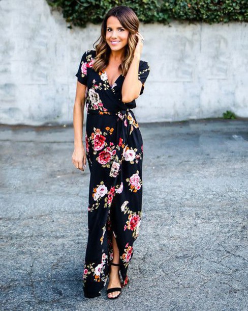 Outfits With Floral Wrap Dresses