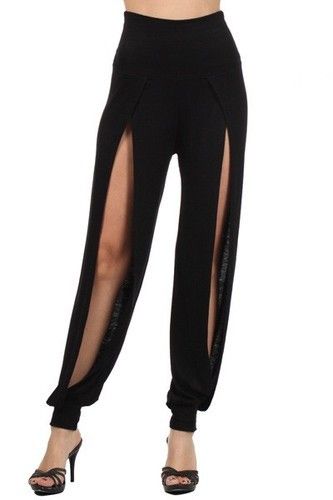 Popular Women Trends Aladdin Front Slit Fashion Harem Pants Black