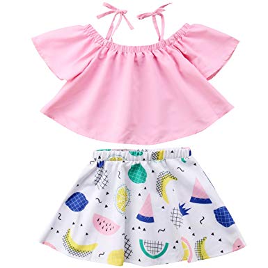 Amazon.com: Baby Girls Pink Outfits, 2Pcs Off-Shoulder Tops + Fruit