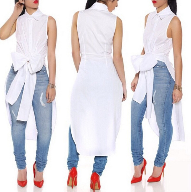 2019 Summer Style Women Chiffon Blouse Streetwear Long White Black