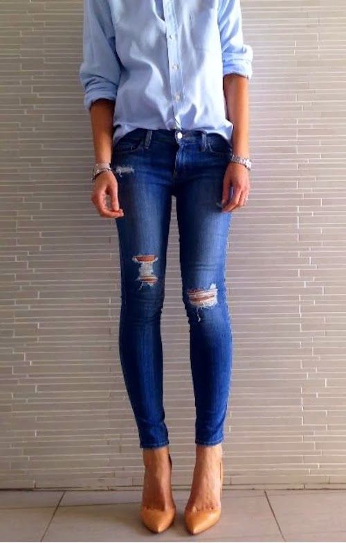 Fall Fashion Outfits for Fall : SKINNY JEANS + POINTED TOE PUMPS