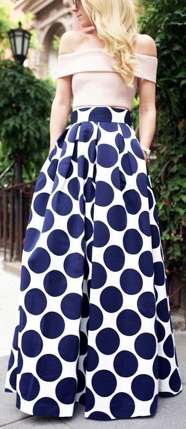 Navy Polka Dot Maxi Skirt ❤ u2026 | Things to wear | Skirts, Fashion