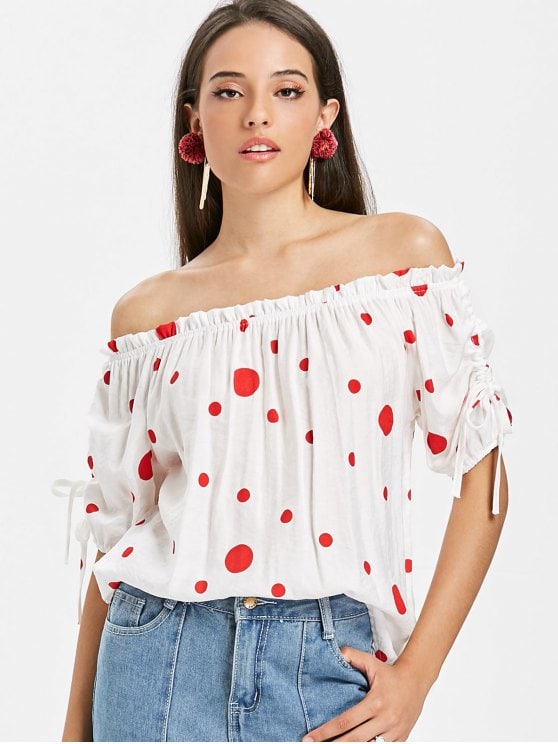 2019 Polka Dot Off The Shoulder Top In WHITE ONE SIZE | ZAFUL