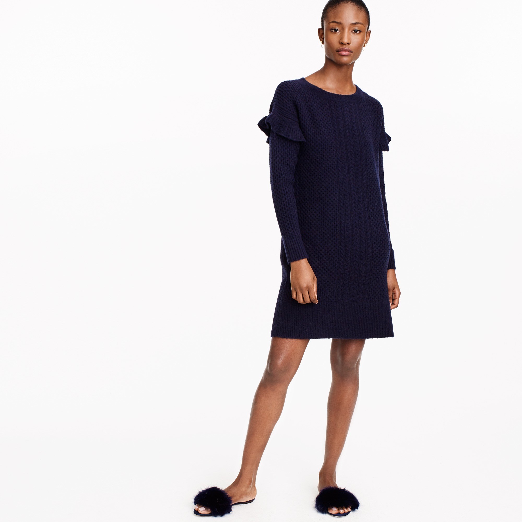 Women's Cable-Knit Ruffle-Sleeve Sweater-Dress | J.Crew
