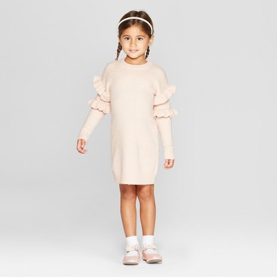 Toddler Girls' Ruffle Sleeve Sweater Dress - Cat & Jack™ Pink 4T