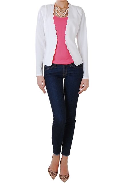 Scallop Edge Blazer - Cropped Fitted Jacket - Humblechic.com