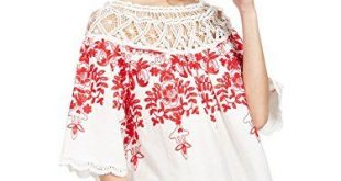Romwe Women's Cold Shoulder Floral Embroidered Lace Scalloped Hem