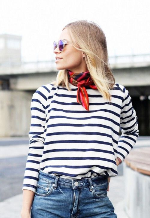 Silk Scarf and Stripes | Fall Outfits | Outfits, Style, Fashion