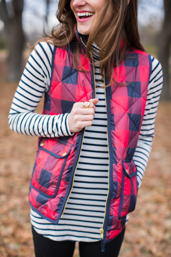 Fall Outfit: Plaid Puffer Vest and Duck Boots