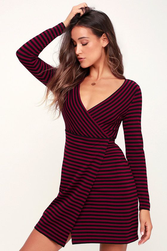 All Day Everyday Burgundy and Black Striped Wrap Dress | My Style