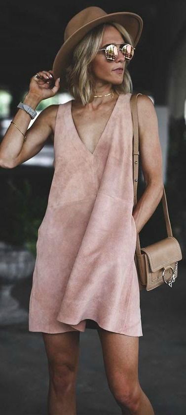 $101 Free People Retro Love Blush Pink Suede Leather Dress | образы