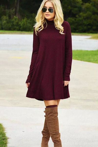 Warm Wishes Textured Knit Turtleneck Dress - Burgundy | Fall/Winter