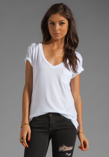 AG ADRIANO GOLDSCHMIED Pocket V Neck Tee in White at Revolve