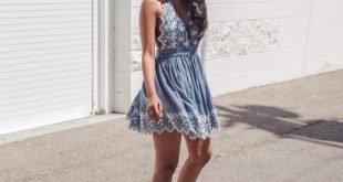 dress, tumblr, mini dress, blue dress, embroidered dress, sandals