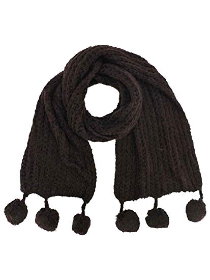 Brown Long Knit Winter Scarf With Pom-Poms at Amazon Women's