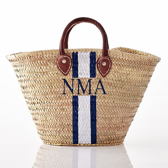 Hand-Painted Straw Beach Bag, Navy-Turquoise in 2019 | Cruise Fun