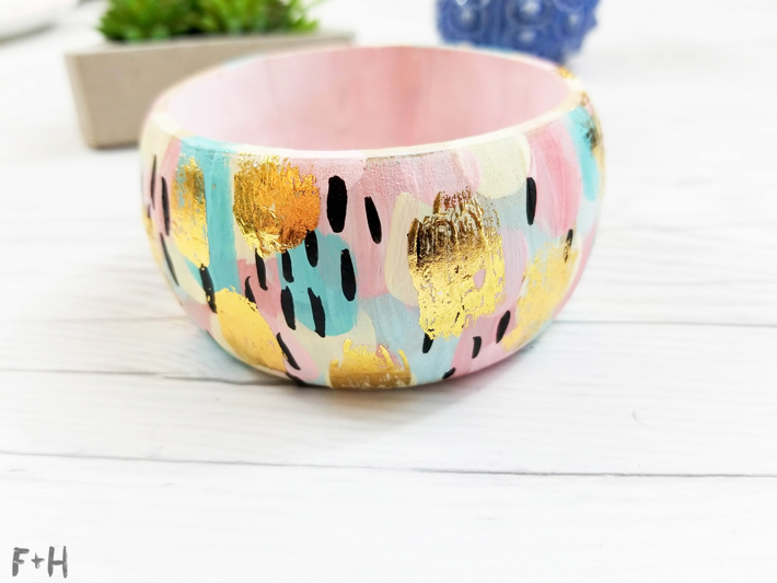 DIY Abstract Painted Wood Bangle Bracelet with DecoFoil | Fox + Hazel