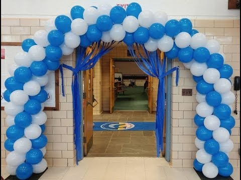 house party decoration ideas in white and blue color balloons