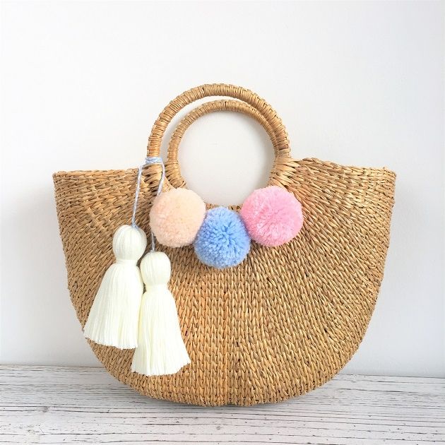 Cressia Straw Bag With Chunky Tassels (Pastel) via The Happy Beach