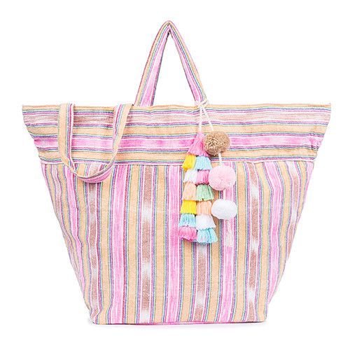 Samui Stripe Beach Bag Sand/Pink Pastel Tassel | Products | Pink