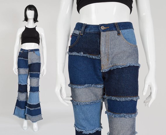 Vintage 90s does 70s Patchwork Denim Jeans size Medium | Etsy