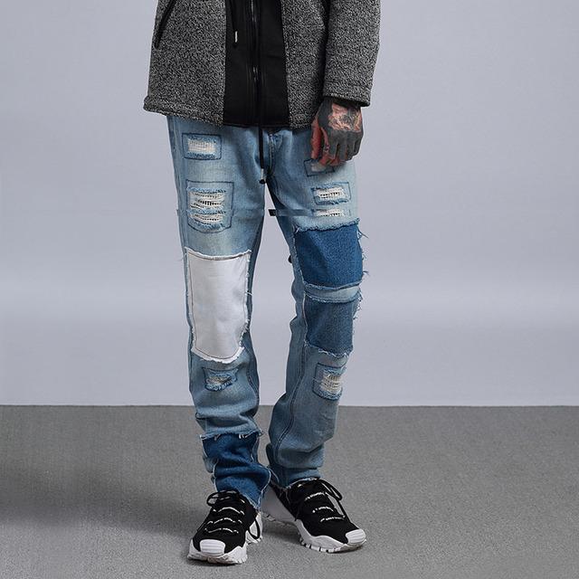 2019 New Brand Men'S Rock Faded Jeans Men Slim Patchwork Denim Jeans
