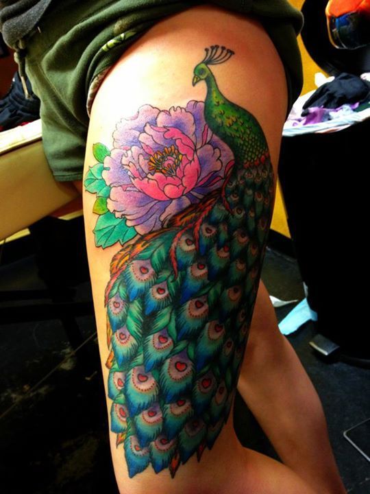 Peacock, thigh tattoo on TattooChief.com | Body Art - Tattoos