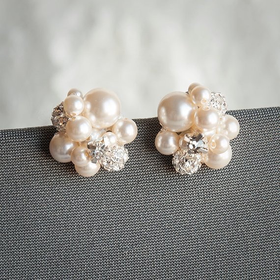 Pearl Cluster Wedding Earrings Bridal Stud Earrings | Etsy