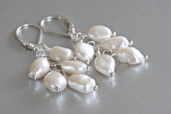 Pearl Cluster Earrings Freshwater Pearl Earrings Baroque | Etsy