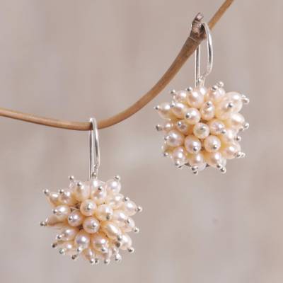 Pearl cluster earrings - Pink Cluster | NOVICA