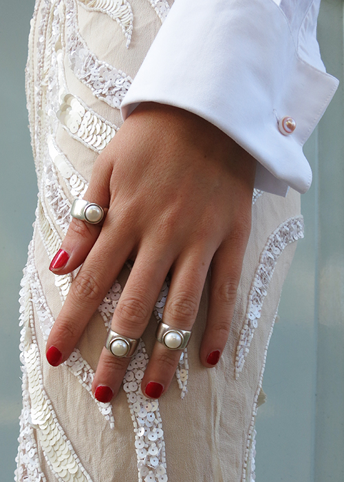 TouchéToday - silver pearl knuckle ring